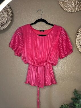 Fashion Magazine Hot Pink Striped Peplum Blouse